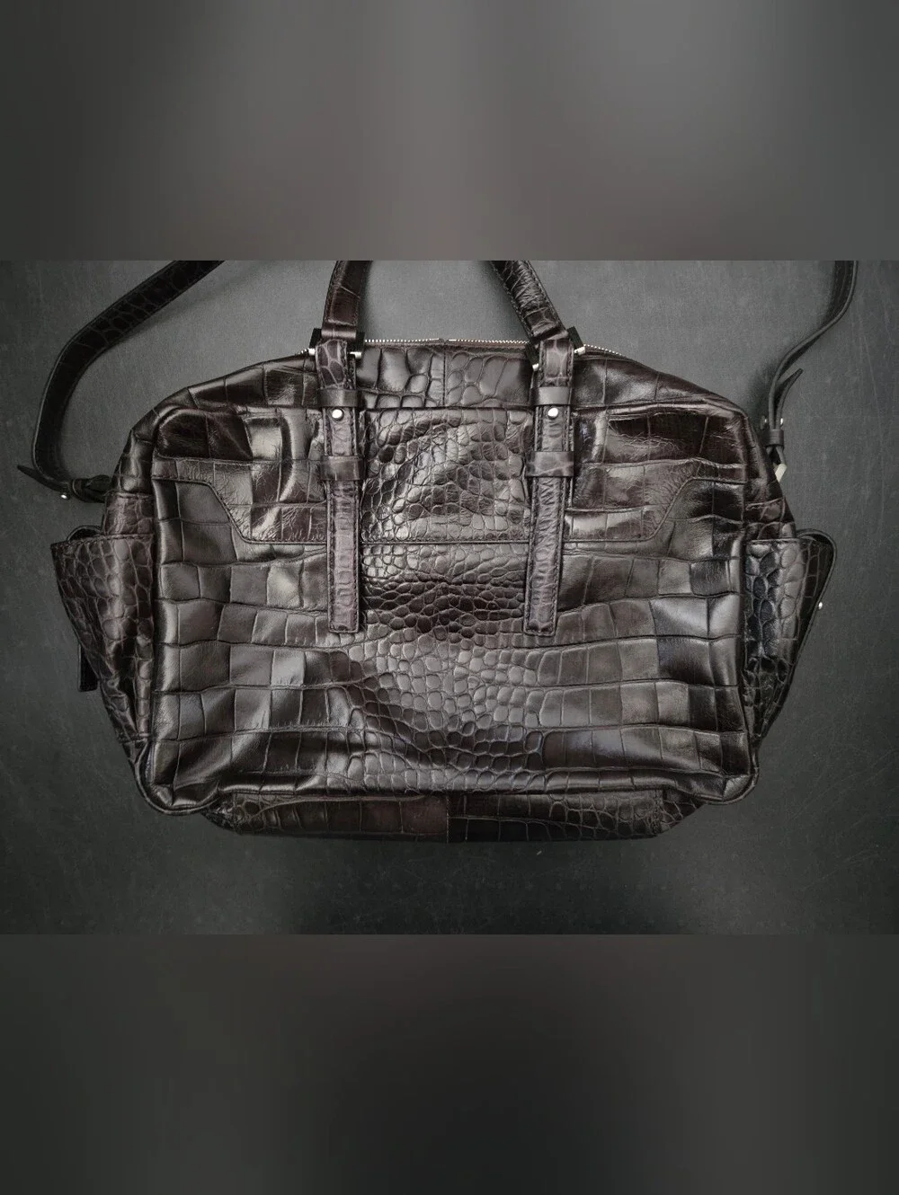 NWT - Leather Italy Francesco Biasio Vintage Croc-Embossed Handbag Sarchel Bag